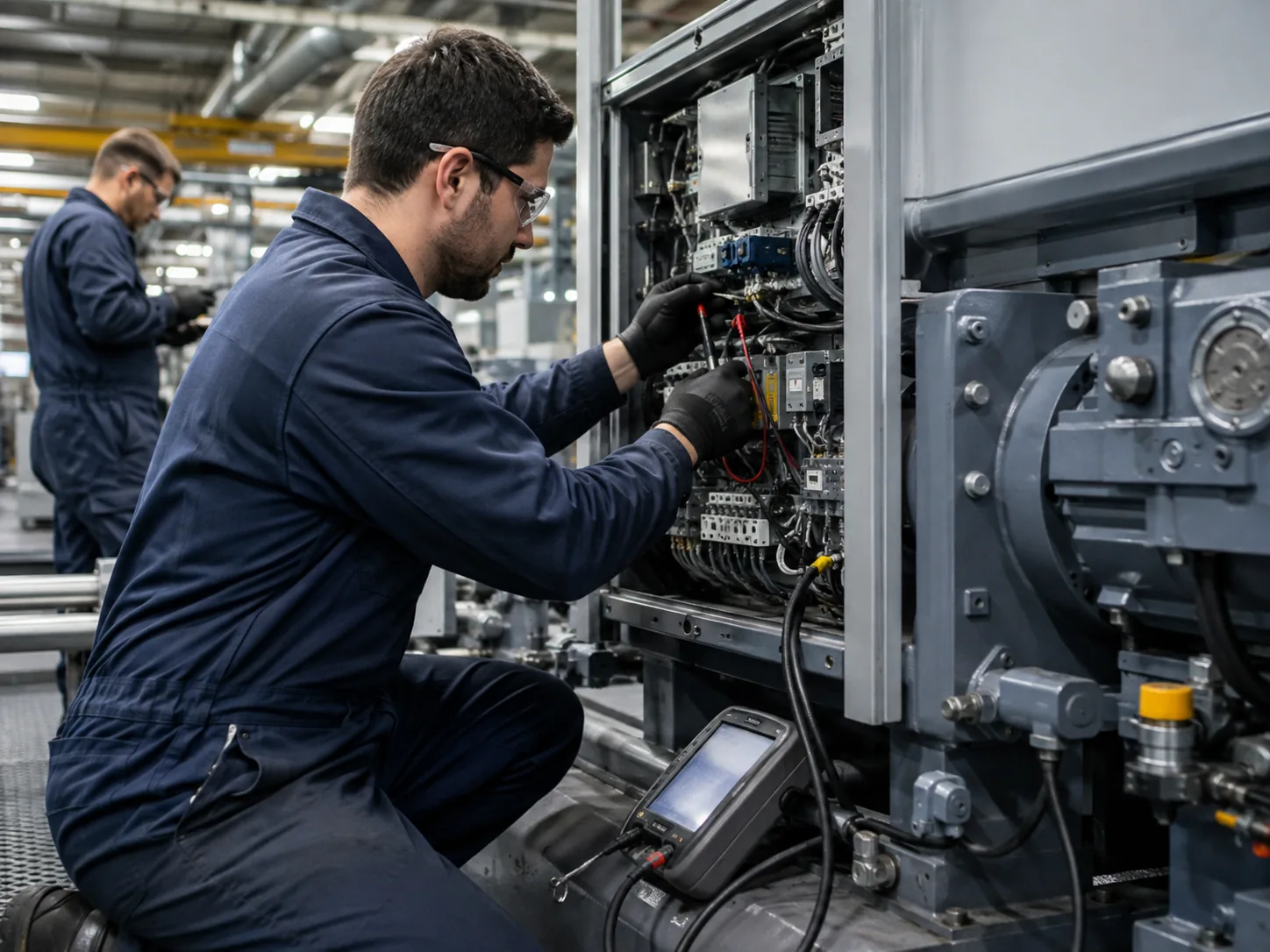 Engineer inspecting industrial equipment during a technical validation exercise